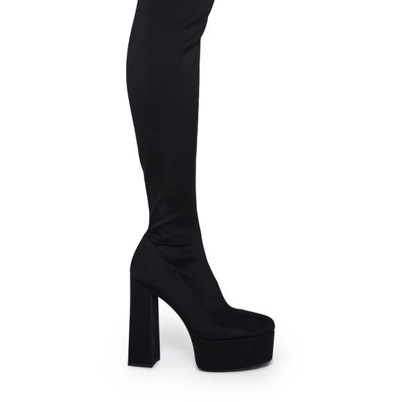 AZALEA WANG - BLACK THIGH HIGH BOOTS- SIZE 9/10 - Picture 2 of 9